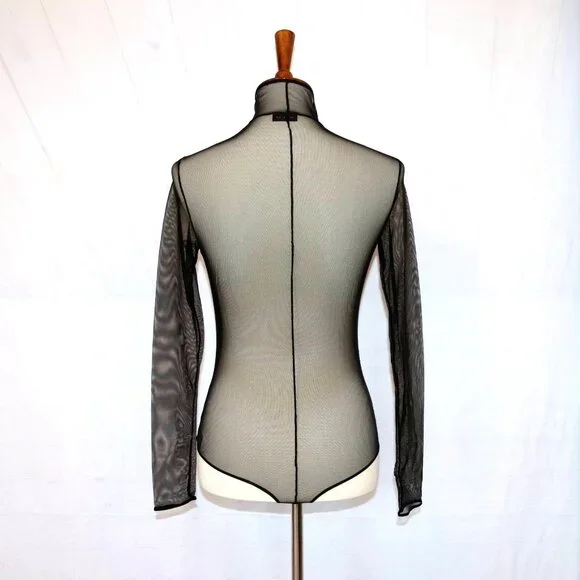 AKRIS Mock-Neck Illusion Sheer See Through Long-Sleeve Mesh Bodysuit - Picture 5 of 12